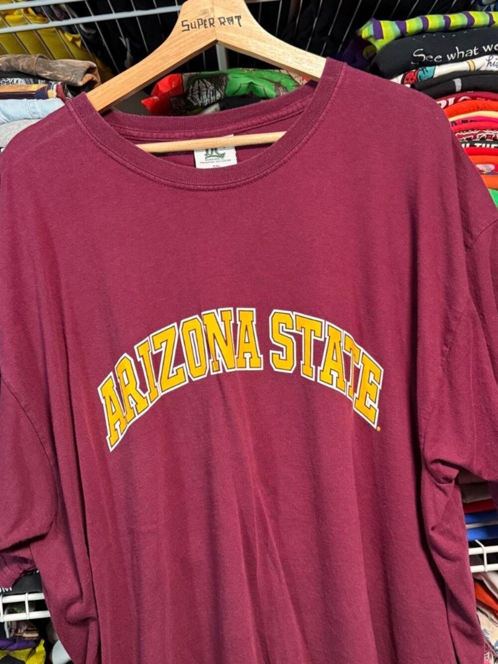 Y2K ASU Arizona State University spell out collegiate t shirt maroon and yellow